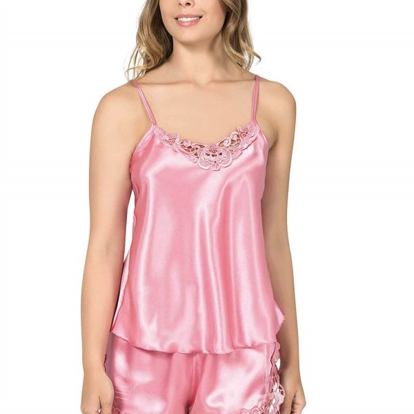 Arias Closet Koyu Pembe Saten Babydoll Şort Takım